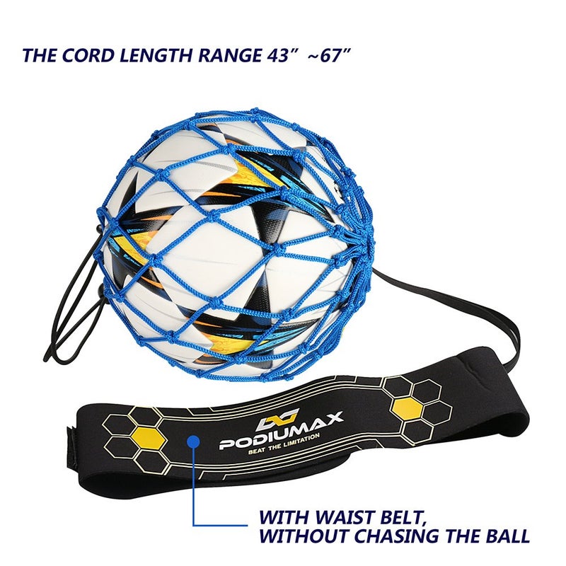 PodiuMax Hands-Free Soccer Kick/Throw Trainer, New Ball Locked Net Design, Adjustable Waist Belt & Cord Suit for All Levels (Fits Ball Size 3, 4, 5) - Image 3